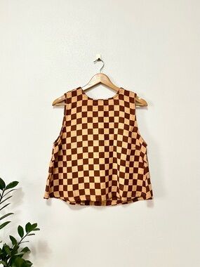 ace & jig nola reversible button tank top blouse rhyme checkered check large nwt